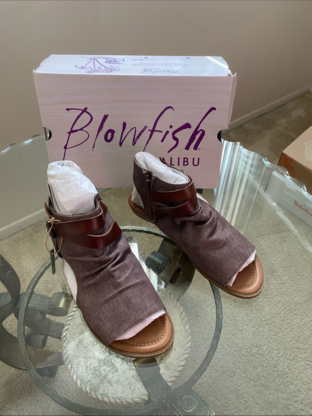 Blowfish Brown Fabric & Leather Peep-Toe Ankle Sandals
